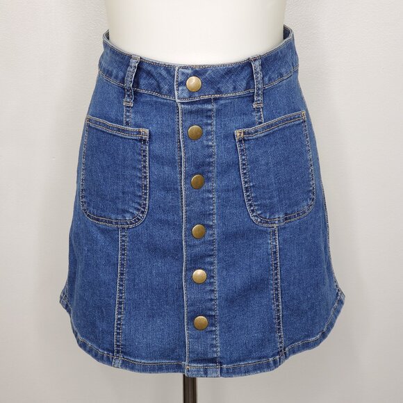 Altar'd State Medium Wash Snap Front A-Line Mini Jean Skirt Size XS - Picture 1 of 10